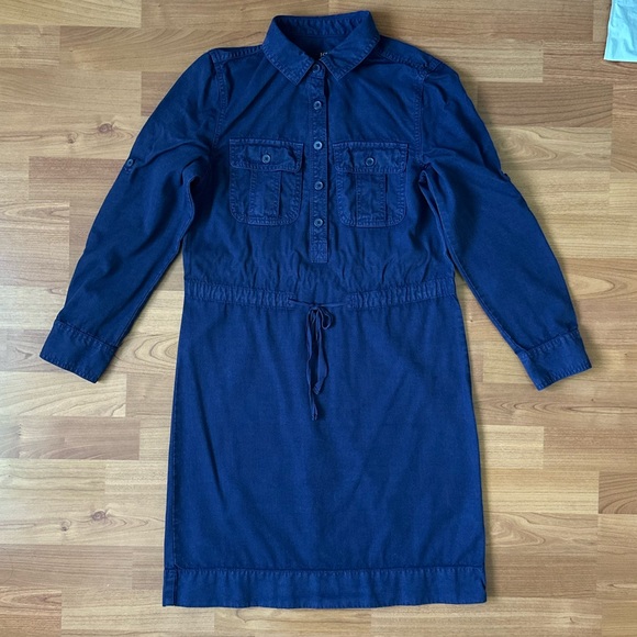 J. CREW | Garment Dyed Navy Blue Purple Drawstring Waist Shirtdress Petite 00 - Picture 2 of 9